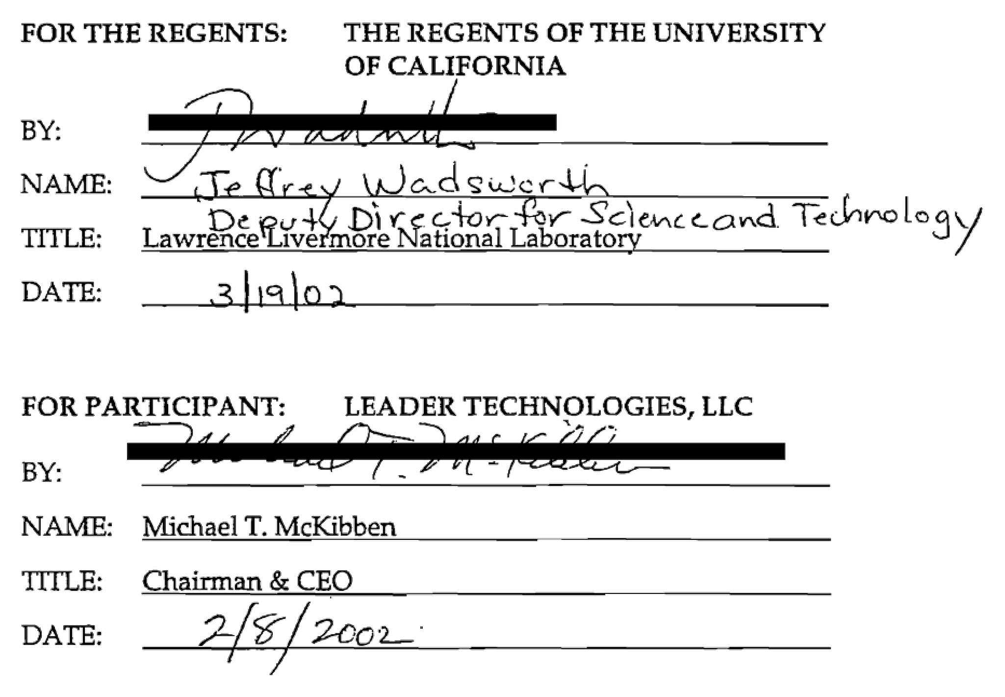 Michael McKibben. (Jun. 05, 2002). LLNL-LEADER CRADA. Rapidly Deployable Security System, see ref. Leader Technologies, LLNL, Jeffrey Wadsworth, Fenwick and West LLP, Chandler Law Chartered. UC Regents.