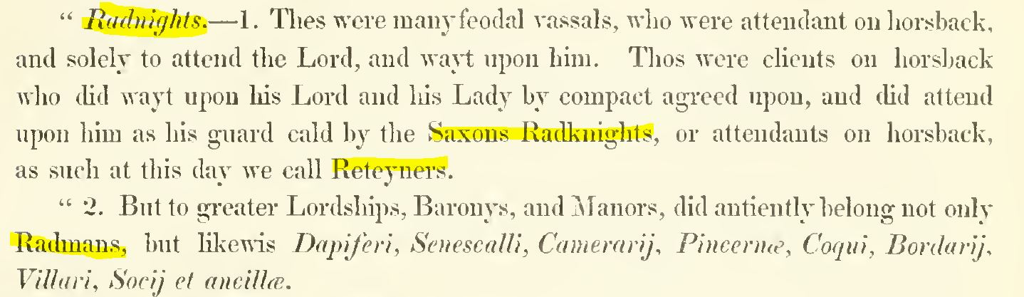 Edward Baines, Esq. M.P. (1836). Radknights, History of the County Palatine and Duchy of Lancaster, Vol. I, 670 pgs., The Biographical Department by W.R. Whatton, Esq. F.S.A. Fisher, Son, & Co. (London, Paris, New York) MDCCCXXXVI (1836).