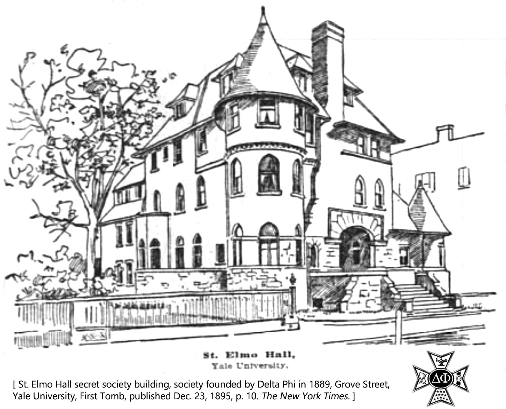 Editor. (Dec. 23, 1895). Property of Old Yale, eg., St. Elmo Hall (aka Delta Phi), Grove Street. p. 10. The New York Times. 